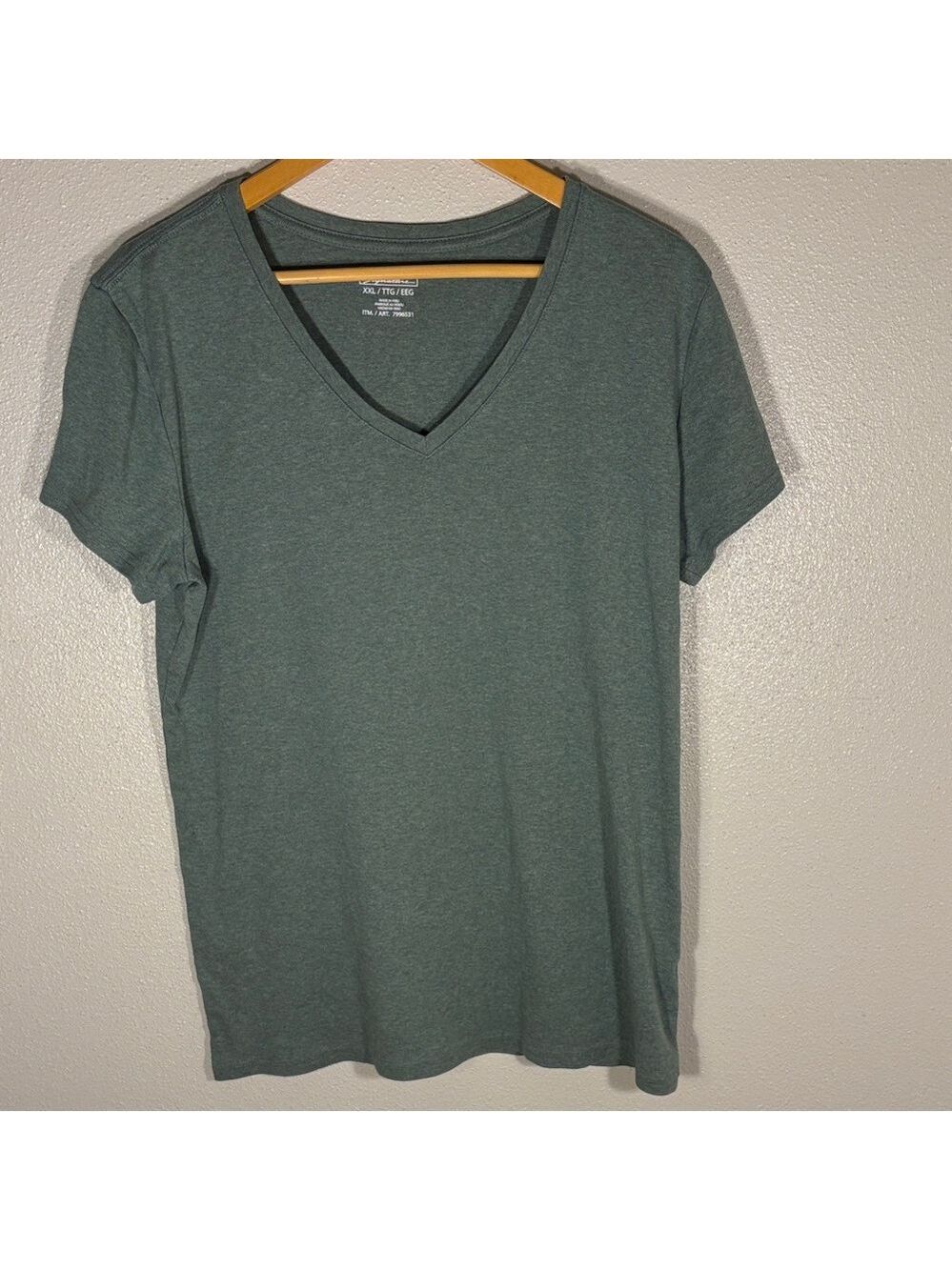 Kirkland Signature Heathered Teal V-Neck Short Sleeve Tee-[MM0078]